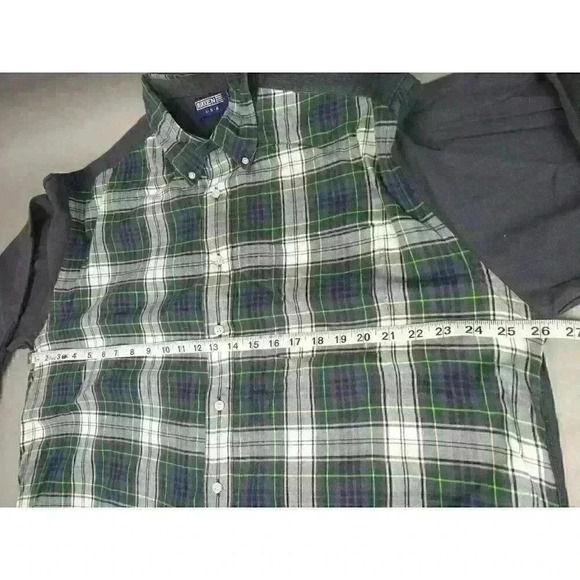 Rikken Shirt Mens Large Button cotton Plaid Front USA Made Navy Chambray - Picture 2 of 6